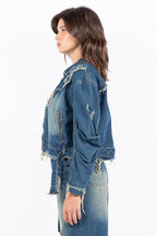 American Bazi Denim Jacket Women's Distressed Frayed Edge Zipper Long Sleeve 2e2c4d00-0ad9-4d28-befe-f51c5bed4178-Min Trendsi