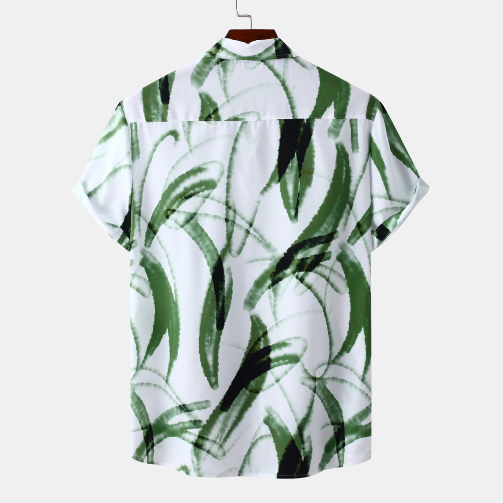 Men's Casual Shirt Dark Green Printed Short Sleeve Top 2e2eeab1d45847b5aa119523bb3bd5a7-Max-Origin Trendsi