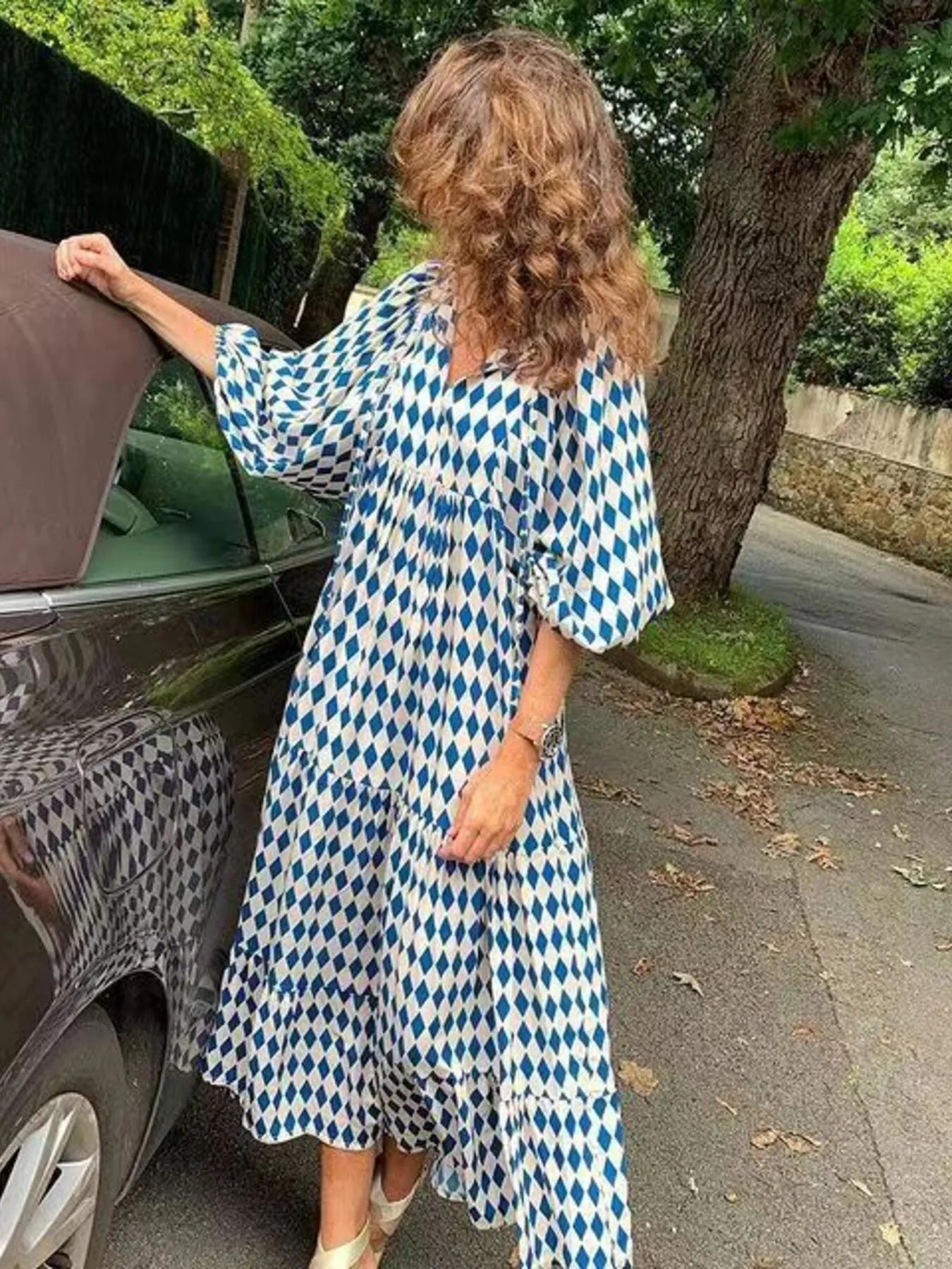 Maxi Dresses Colorful Printed V-Neck Balloon Short Sleeve Ruffled Oversized Sky Blue 2e622b99c22e43749afe96a7f15d1cac-Max-Origin Trendsi