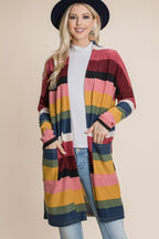 BOMBOM Cardigan Color Block Striped Open Front Long Knitwear Multi 2e67792d-2364-49a1-ac2c-fc9f3c02c7ed-Max Trendsi