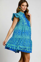 Umgee Mini Shirt Dress Blue Floral Mixed Print Buttoned Short Sleeve 2e6af715-8756-4115-8fae-bf092ee38eb5-Max Trendsi