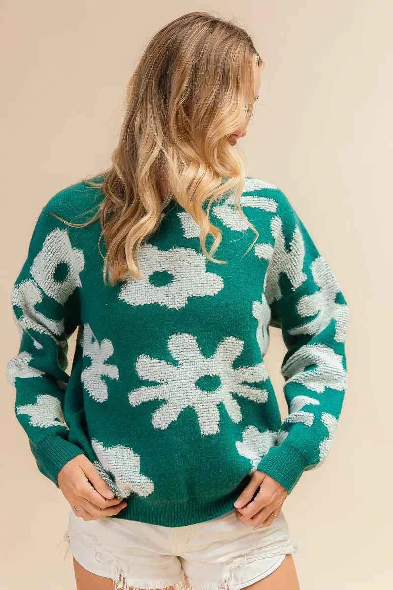 BiBi Flower Pattern Long Sleeves Sweater Top