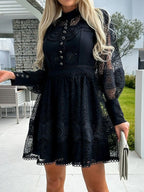 Mini Dress Floral Lace Lantern Long Sleeve Pearl Button High Neck Ruffled 2e73b1e8-6f4a-4f9f-a6aa-fb9c5d38d3d9-Max-Origin Trendsi