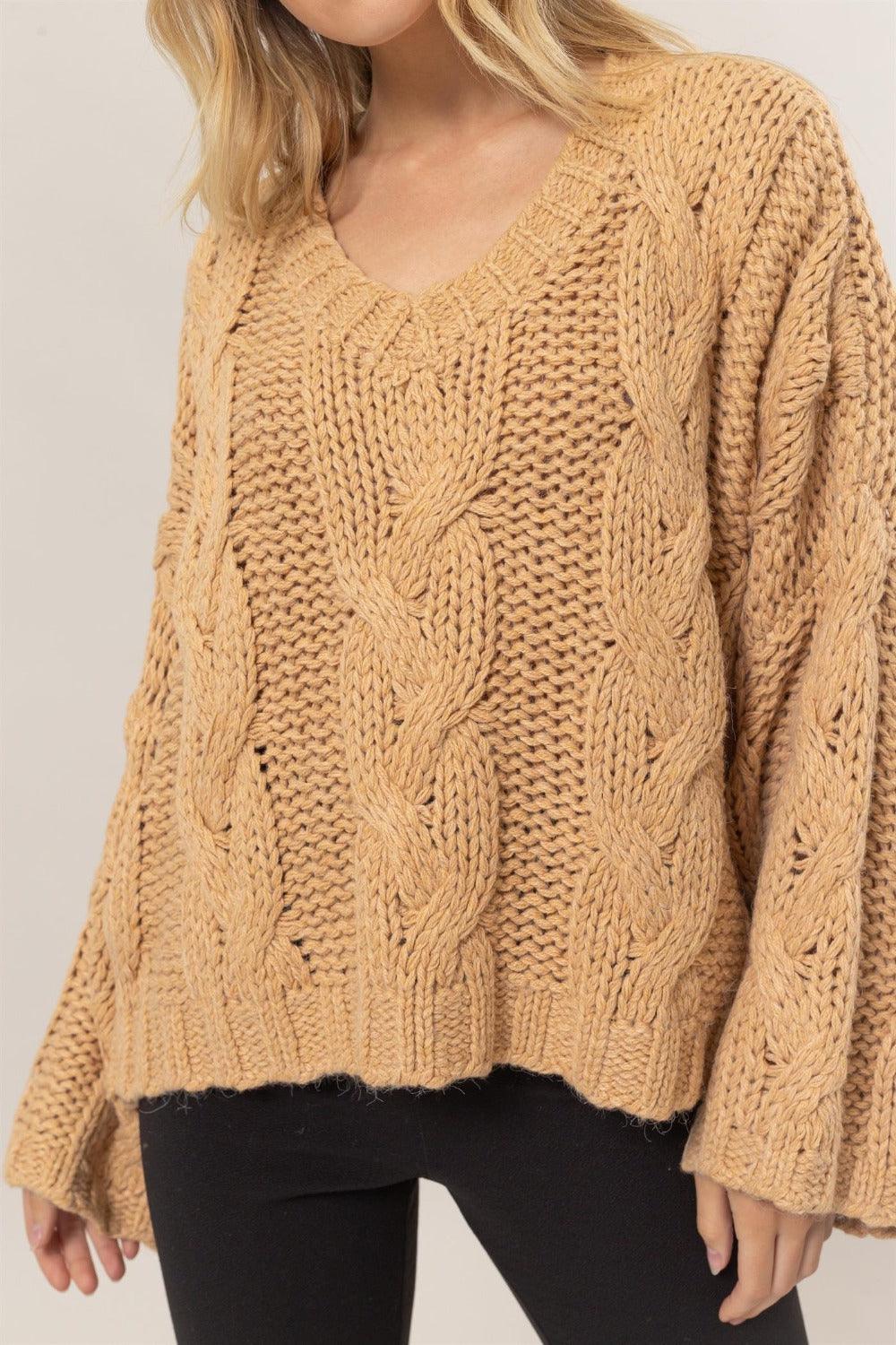 HYFVE Cable Knit V-Neck Sweater Oversized Long Sleeve Pullover 2e7a23fc-b84d-4743-a510-520ef62261c9-Max Trendsi