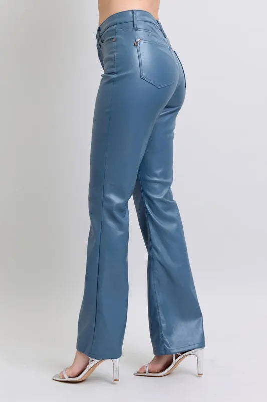 Judy Blue Faux Leather Blue Bootcut Pants High Waist Tummy Control 2e7a3d6ac1a24b8398e7faa97b1d5dc7-Max-Origin Trendsi