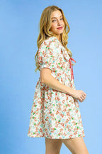 Umgee Mini Dress Orange Floral Print Puff Short Sleeve Collared Tie Front 2e7ad712-ec42-4b08-9a87-f39805181a89-Max-Origin Trendsi
