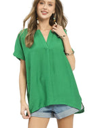 Umgee Flowy V-Neck Short Sleeve Blouse