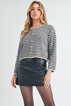 Aemi + Co Cardigan Black Striped Cotton Knit Classic Long Sleeve Buttoned Black 2e809745-7e32-4deb-9192-7db9d1d1e246-Max Trendsi