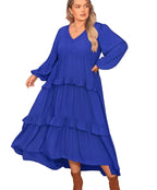 Plus Size Balloon Sleeve Ruffle Tiered Flowy Dress