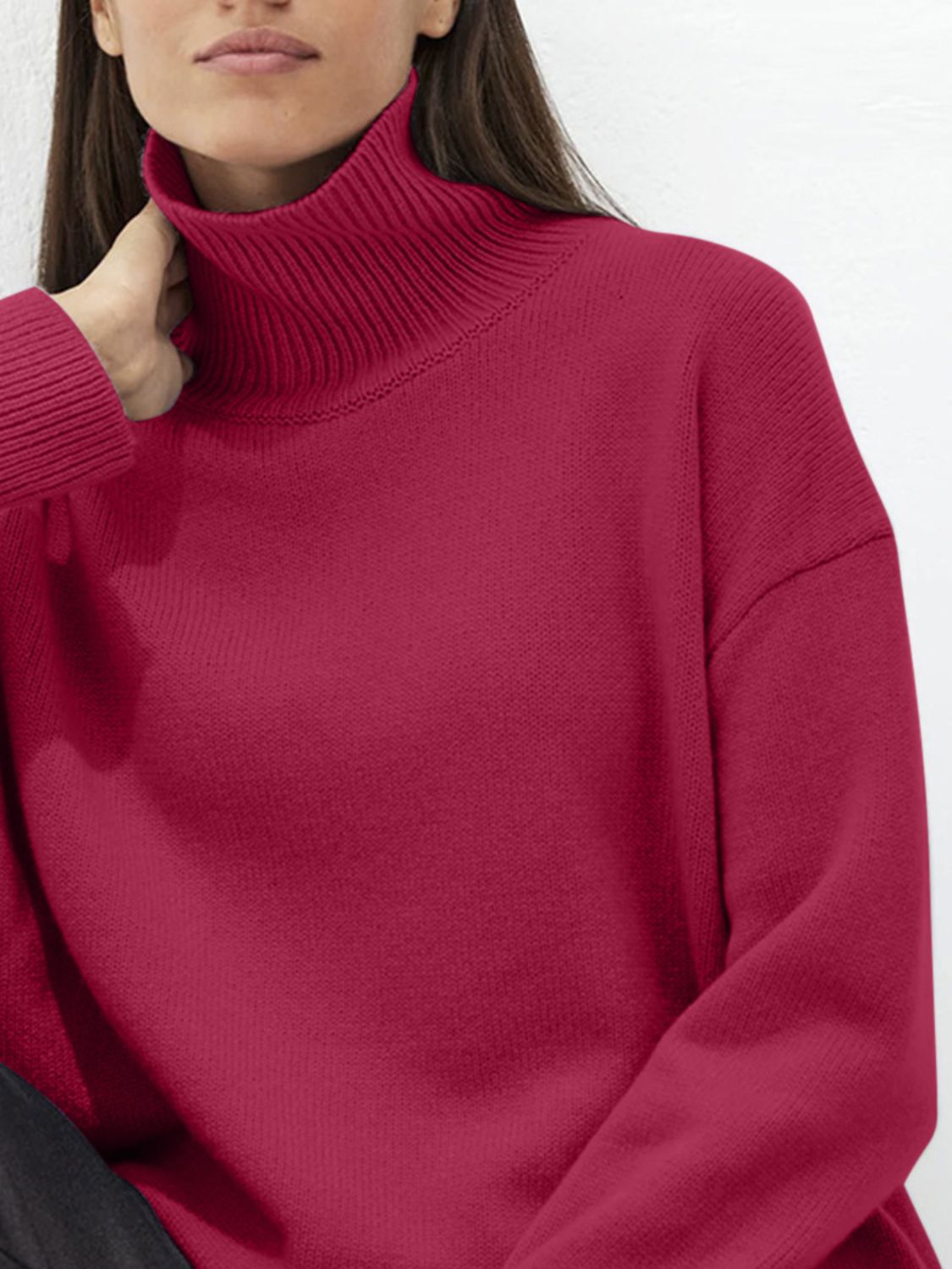 Turtleneck Women Sweater Basic Solid Oversized Long Sleeve Soft Knit Acrylic