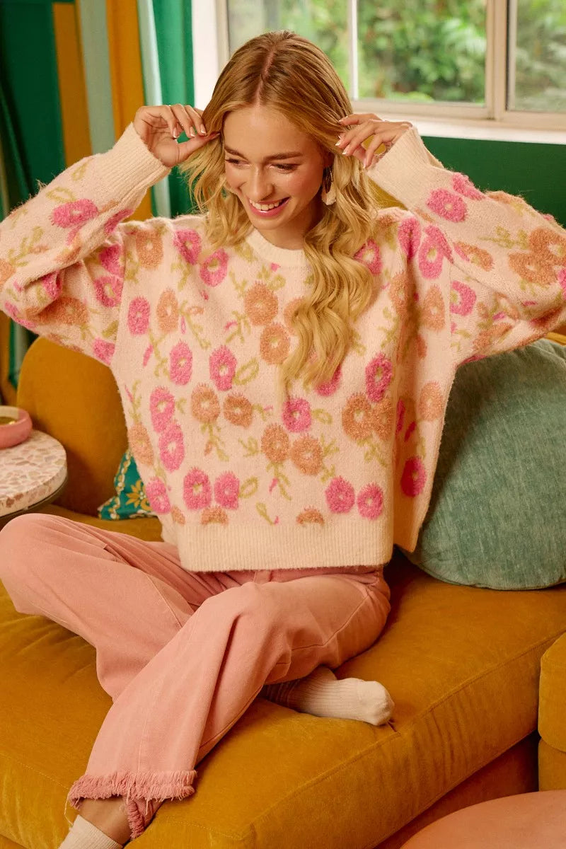 BiBi Womens Sweater Ivory Towel Texture Floral Pattern Knit Pullover 2e8ef0d81a444dffb862c12094333cb0-Max-Origin Trendsi