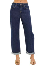 RISEN Slouchy Cropped Boyfriend Jeans With Cuffed Hem SOLID DARK 2ea3289aa41f46e2b949f279b7ccd48b-Max-Origin Trendsi