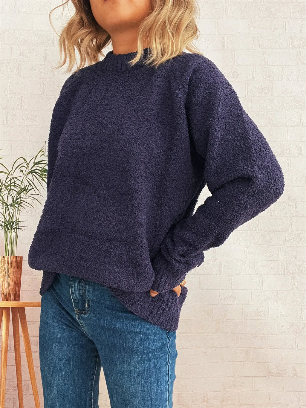 Women's Sweater Round Neck Raglan Sleeve Knit Pullover Purple One Size 2eb144f8643241aa8c64d0db398a34fd-Max-Origin Trendsi