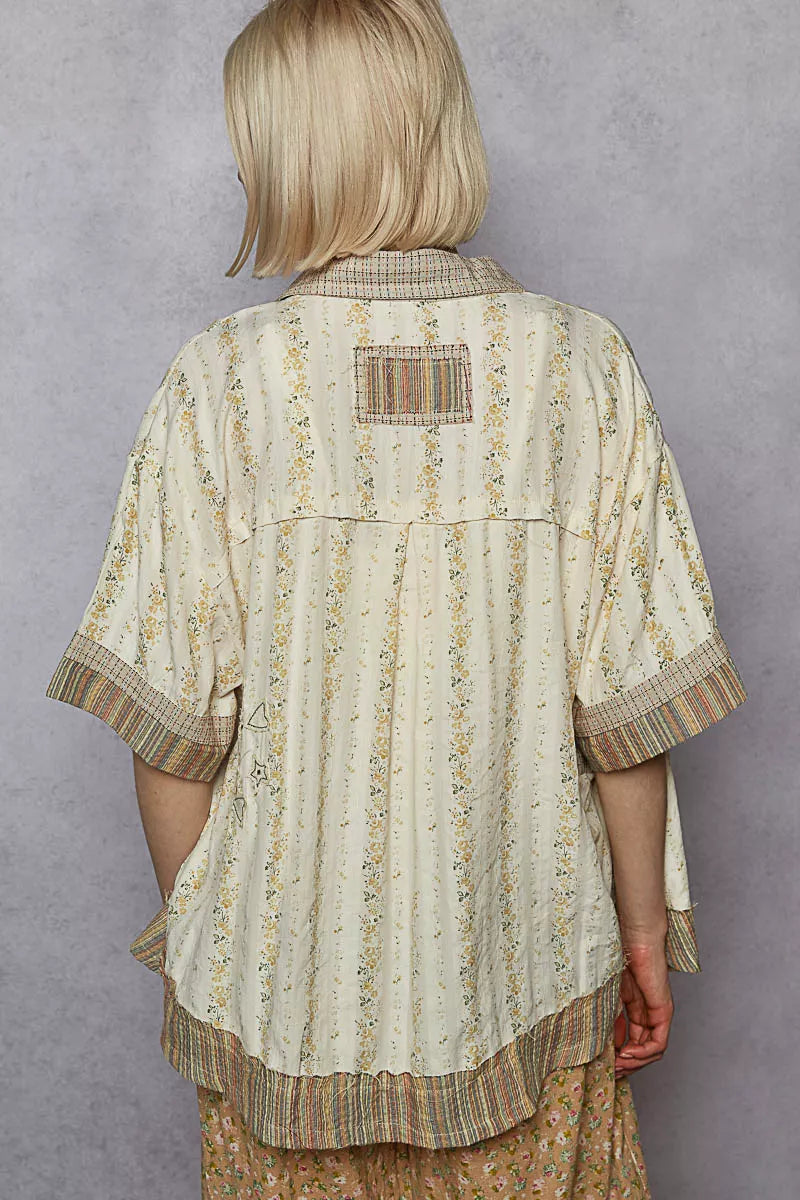 POL Womens Shirt Cream Multi Floral Printed Button Patchwork Short Sleeve 2eb16ca5-7ccd-484d-930c-c0dc1228b8b2-Max-Origin Trendsi