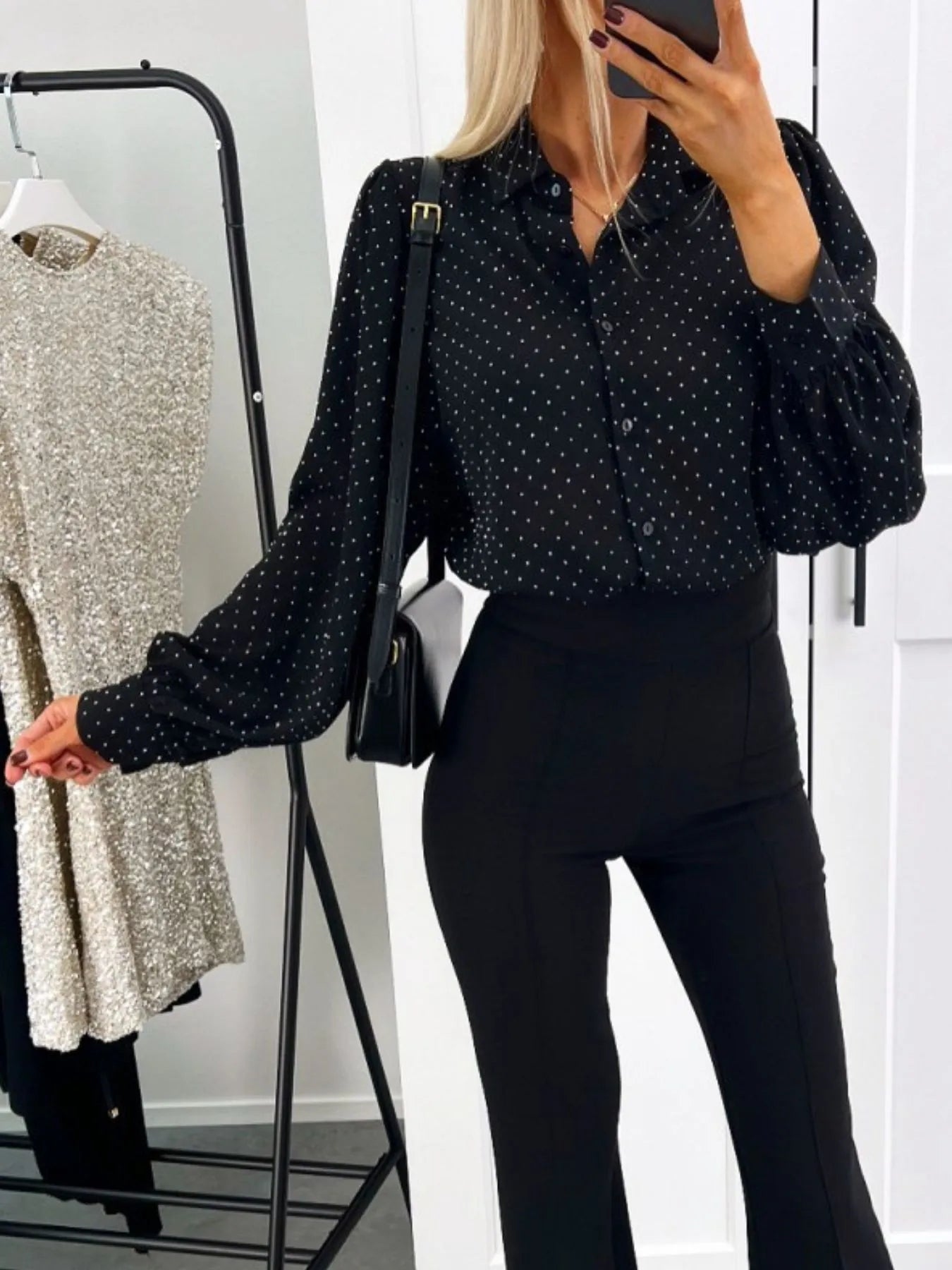 Women's Shirt Polka Dot Blouse Long Sleeve Single Breasted Top 2eb62092-7154-4060-8408-6a64e1da6cea-Max-Origin Trendsi