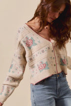 SO ME Womens Sweater Cardigan Floral Pattern Long Sleeve Button 2ecd5fb8e4d245a2ba1a90c55b69cb6a-Max-Origin Trendsi