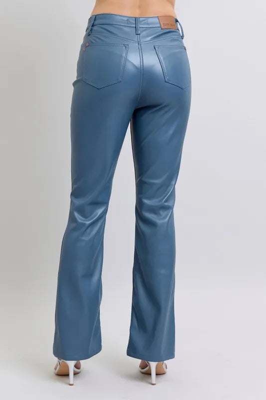 Judy Blue Faux Leather Blue Bootcut Pants High Waist Tummy Control 2ece5a0c46a54c08998fd9c9e617f3be-Max-Origin Trendsi