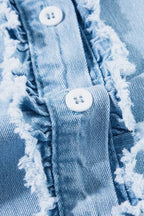 Ruffled Denim Shirt Women's Light Blue Raw Hem Short Sleeve Cotton Top 2edba251-3120-4887-a81f-3b8cab34d327-Min Trendsi