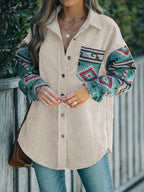 Shacket Corduroy Perfee Pocketed Geometric Collared Neck Outwear 2eed758c-faee-41fc-8ee7-1f978401ec64-Max Trendsi