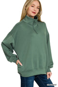 Zenana Women's Sweatshirt Scuba Quarter-Zip High Neck with Pockets DK FOREST 2f002830-74e4-4319-ad55-61017ffd1d50-Max-Origin Trendsi