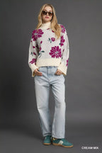 Umgee Sweater Womens Floral Cream Fucshia Patterned Mock Neck Pullover 2f051d01-8653-4ef6-b778-26cdd3e16d01-Max-Origin Trendsi