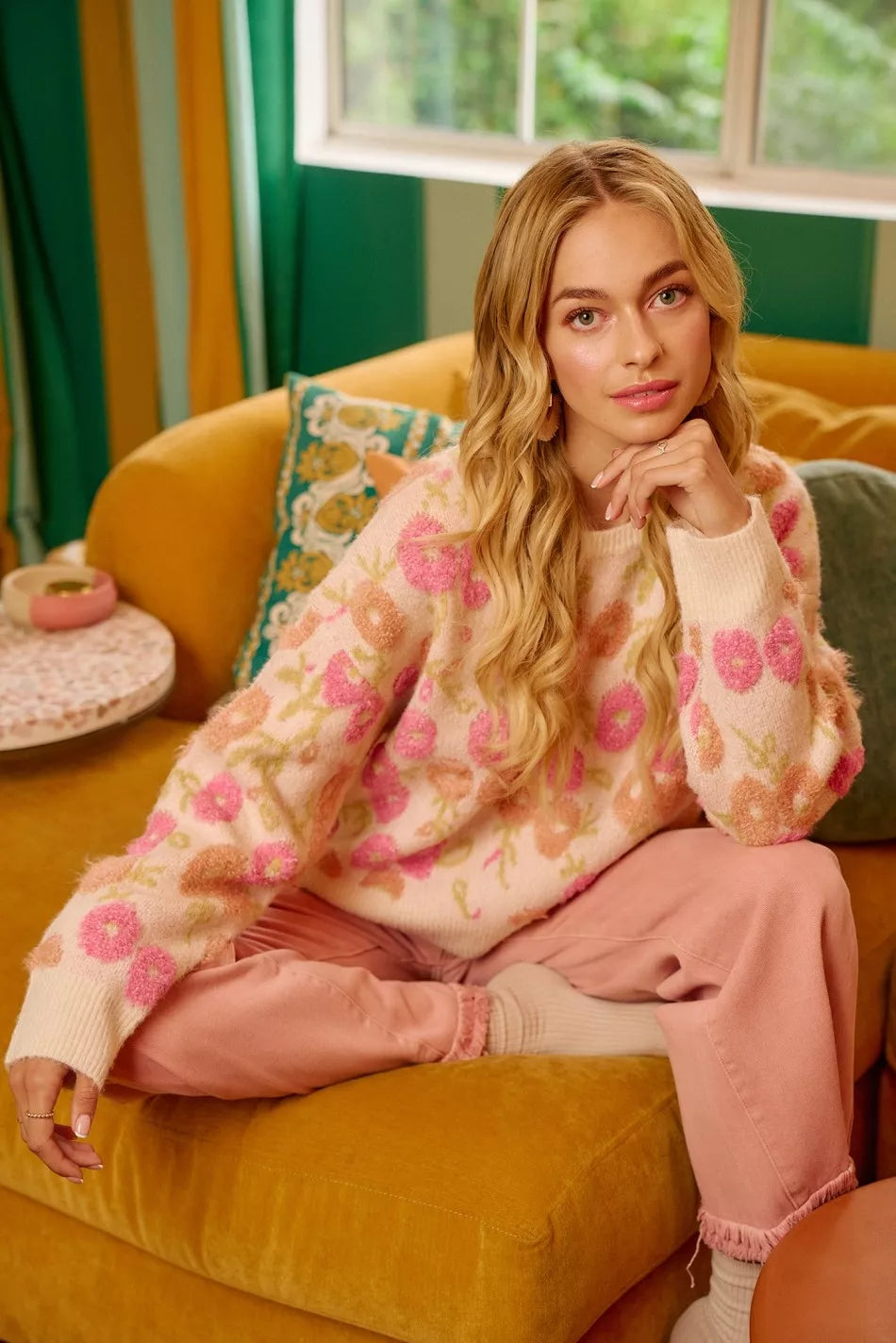 BiBi Womens Sweater Ivory Towel Texture Floral Pattern Knit Pullover 2f21314a04e04c09961500a209e0130c-Max-Origin Trendsi