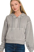 Zenana Fleece Hoodie Gray Pigment Dye Half Zip Kangaroo Pocket Zip Top SLEET 2f2ce40dd2884f95868f7632a44bb054-Max-Origin Trendsi
