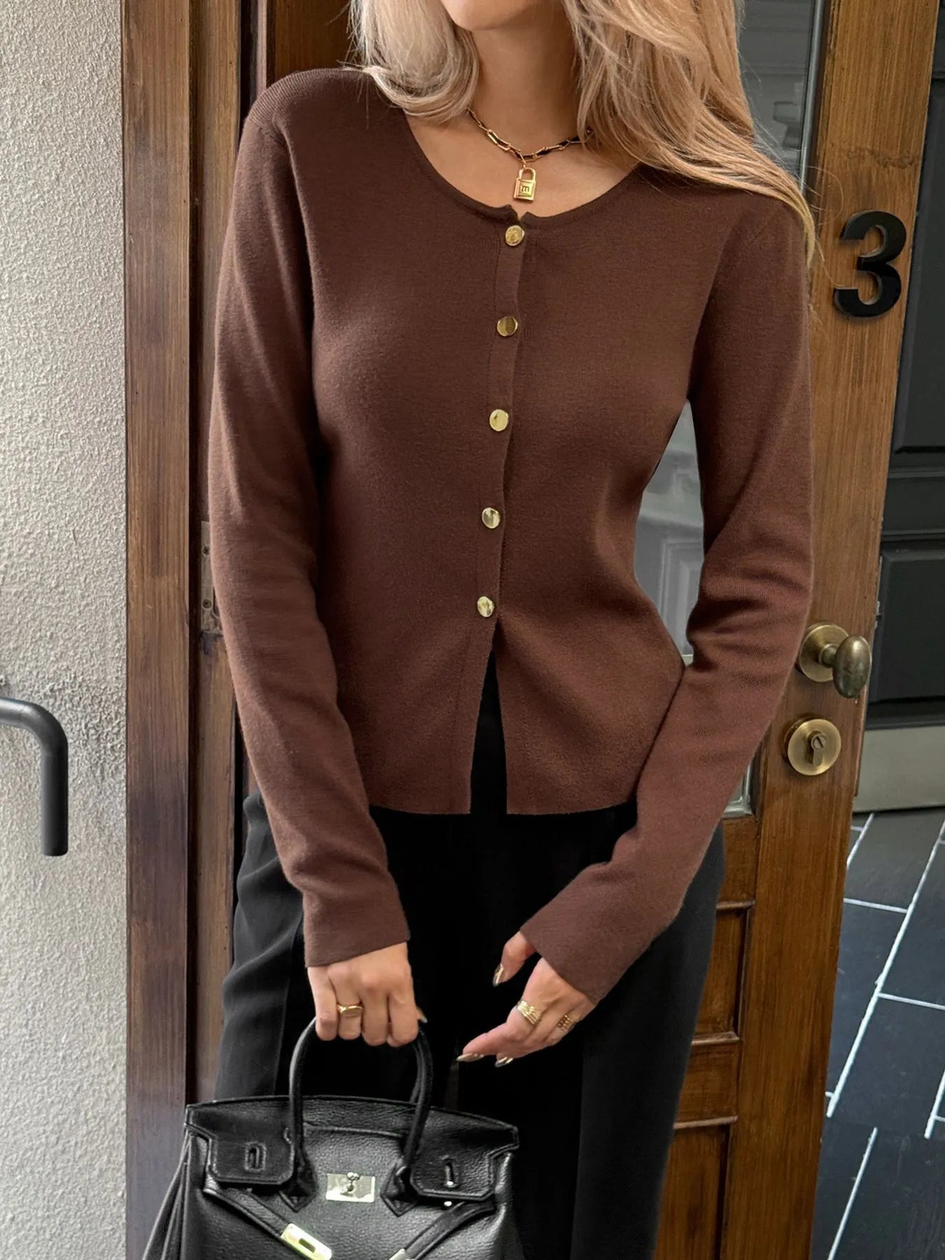 Women's Cardigan Knit Button-Up Long Sleeve Brown 2f3cc088-cd6e-4b05-be0e-437f255d1607-Max-Origin Trendsi