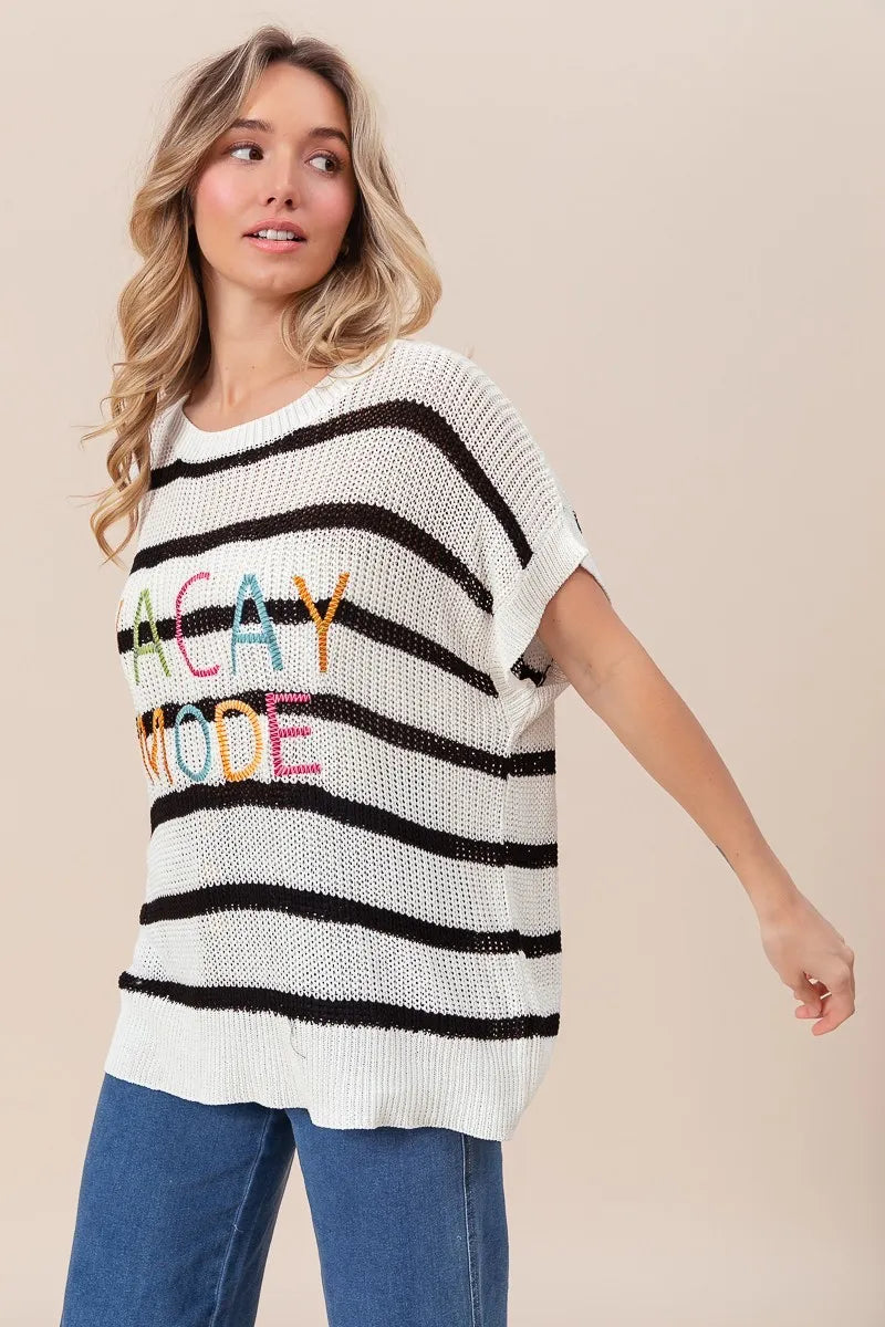 BiBi Knit Top Vacay Mode Embroidery Drop Shoulder Striped Sweater 2f3f46978d74430a9fe28fc6fc5a1b95-Max-Origin Trendsi