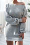 Mini Sweater Dress Boat Neck Long Sleeve Soft Acrylic Knit Basic Solid Style Gray 2f493fbb-1703-4734-8ed3-cec4f4dc84e5-Max Trendsi