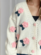 Cardigan Flower Button Down V-Neck Long Sleeve Knitwear 2f5024af-31f9-45f3-a702-70d3da7facf5-Max Trendsi