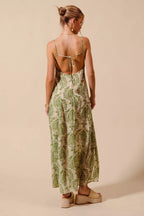 SO ME Floral Summer Maxi Flowy Dress sage Green Damask Backless Tied 2f5dd2a2e19644f09b8111f10a75fcc7-Max-Origin Trendsi