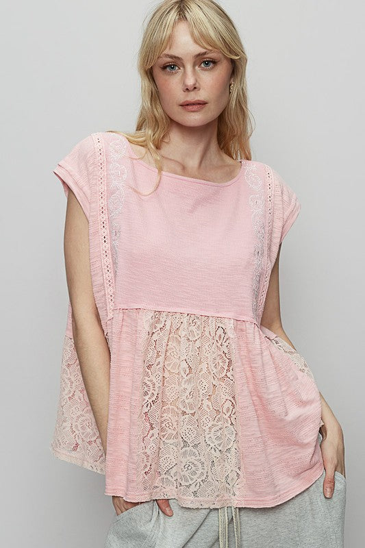 POL Embroidered Blouse Pink Boat Neck Cap Sleeve Lace Top Blush Pink 2f60de0f-96be-4c66-94c4-d58edefa7ba4-Max Trendsi