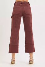 RISEN Womens Jeans Choco Brown High Rise Wide Straight Cuffed Patch 2f64170cefca4a4fb849966cd37dcf22-Max-Origin Trendsi