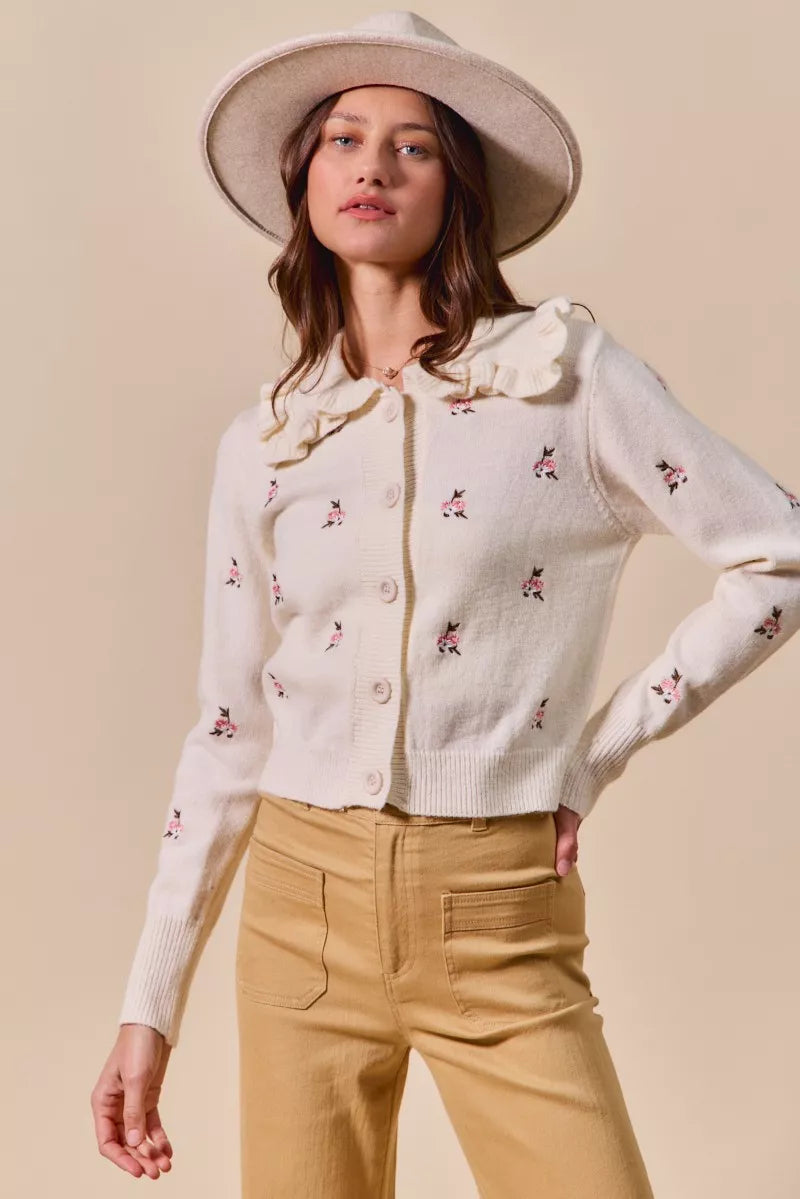 SO ME Women's Cardigan Cream Floral Embroidered Collared Long Sleeve Sweater 2f6c3f68a16d47198e321350f8f55acd-Max-Origin Trendsi