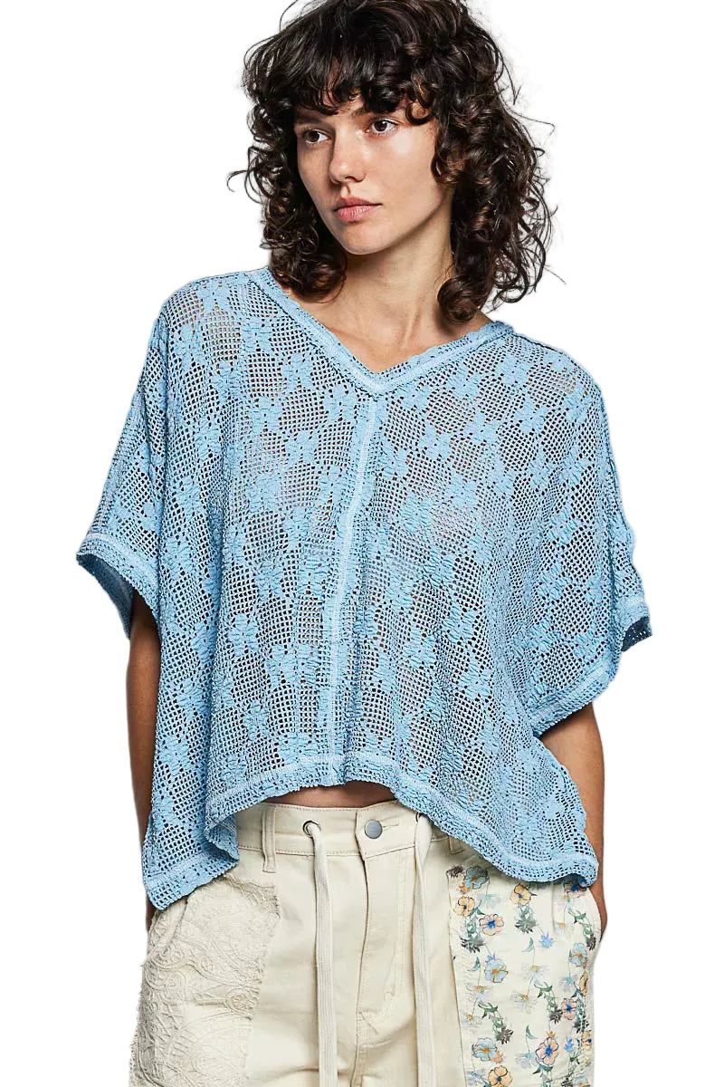 POL Crochet Lace Short Sleeve Top