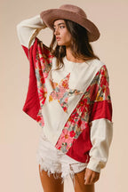 BiBi Sweatshirt Floral Print Mixed Star Patch Round Neck Top 2f8a0e40bbfe4ec480f4c9d41d4ba417-Max-Origin Trendsi