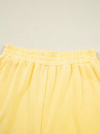 Women's Casual Set Color Yellow Block Patchwork Half Button Top and Shorts 2pcs 2f91f35caf7348b09bd9d78693110179-Max-Origin Trendsi