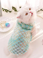 Mermaid Scale Plush Pet Top – Soft Polyester, Multiple Sizes S to XL, Imported