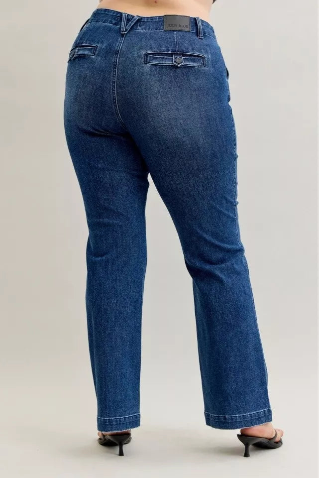 Judy Blue Bootcut Jeans Mid Rise with Welt Pockets Medium Wash Plus Sizes 2f964724-023a-4577-8e8c-2108803b5aad-Max-Origin Trendsi
