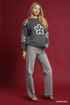 Umgee Sweater Gray Knit Round Neck with Floral Accents Pullover 2fa2cbe9-2263-4ec8-bb83-06e73630d69f-Max-Origin Trendsi