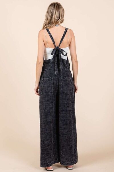 Mittoshop Textured Overalls Black Cotton Wide Leg Back Tied Straps Jumpsuit 2fa3b6c1-a0fb-4b1a-af28-4cec2e454454-Min Trendsi
