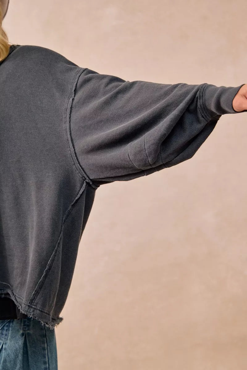 BiBi Womens Sweatshirt Ash Black Mineral Washed French Terry Oversized Top 2fa6e59d4f464db8aa1200ccd972e5dd-Max-Origin Trendsi