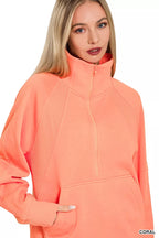 Zenana Womens Fleece Sweatshirt Coral Half Zip with kangaroo Pocket 2fb39a2493e94fd291b8ef989ae3c0c2-Max-Origin Trendsi