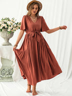 Plus Size V-Neck Midi Dress with Flutter Sleeves