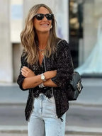 Sequin Jacket Women's Zip Up Long Sleeve Outwear 2fd478d30fec46aeaf43b9257d33e284-Max-Origin Trendsi