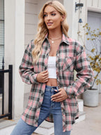 Pocketed Plaid Shirt Collared Neck Long Sleeve Button up 2ff207f2-670e-4977-8046-3a1a94add04a-Max Trendsi