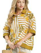 Umgee Mixed Floral and Stripe Pattern Button-Down Shirt