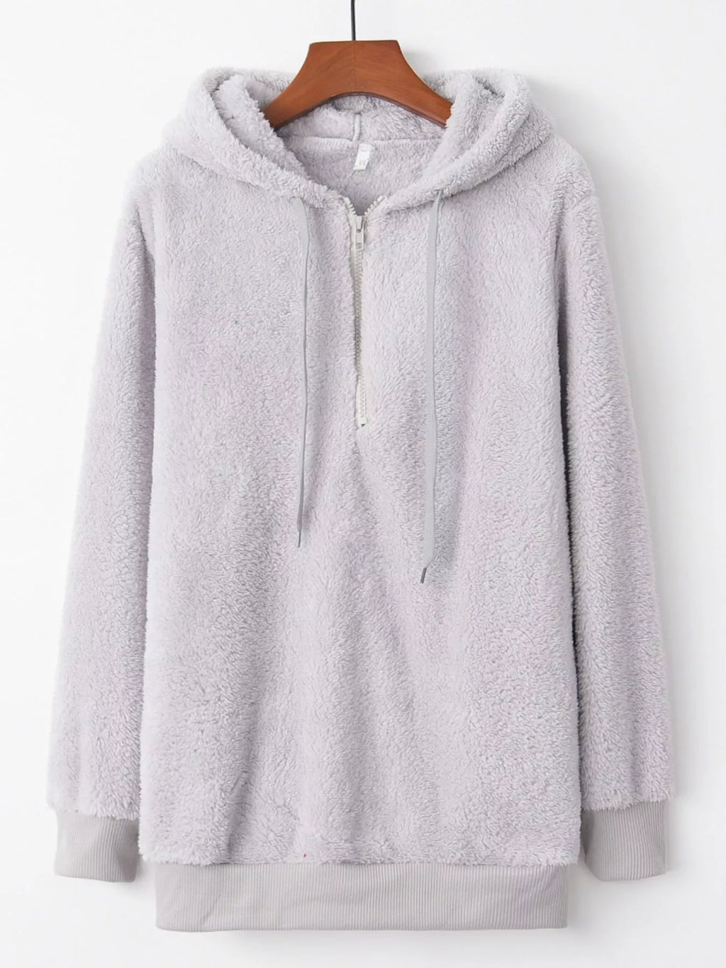 Womens Fleece Hoodie Half Zip Drawstring Hood Soft Top S-4XL Light Gray 2ffedb16-9f04-4215-9d9d-fa2a0d3318cb-Max-Origin Trendsi