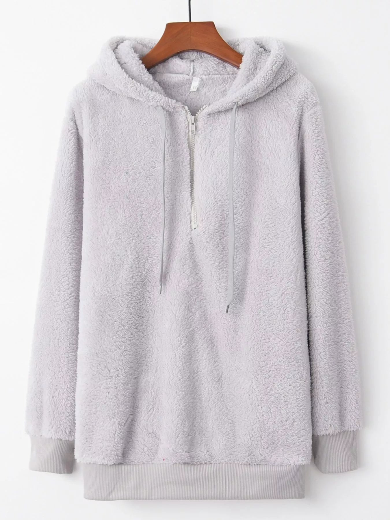 Womens Fleece Hoodie Half Zip Drawstring Hood Soft Top S-4XL Light Gray 2ffedb16-9f04-4215-9d9d-fa2a0d3318cb-Max-Origin Trendsi